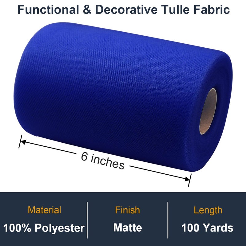 Ableme Deco Tulle Fabric Roll 6 Inch by 100 Yards (300 ft) Tulle Ribbon Sheer Mesh Netting for DIY Tutu Skirt Gift Wrapping Wedding Baby Shower Birthday Halloween Party Decorations Crafts, 34 Colors (Royal Blue) - Image 2